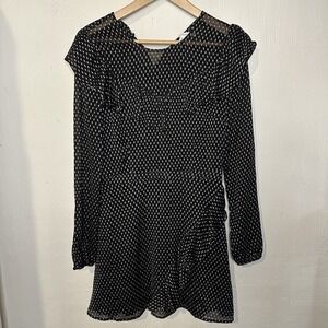 Avec Les Filles Patterned Ruffle Sheer Shirt Long Sleeve‎ Dress Sz 6 (note flaw)